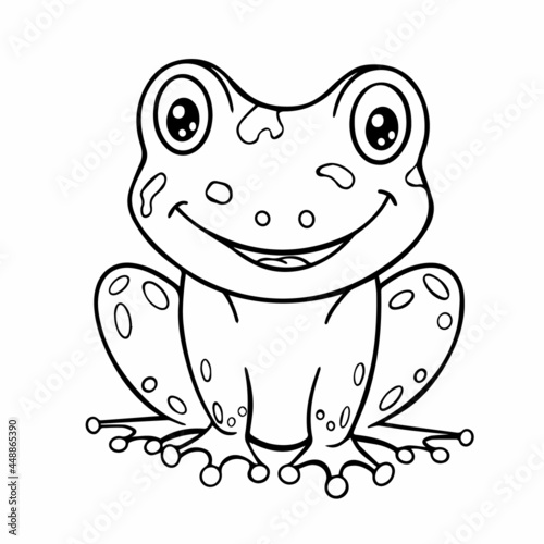 Cute cartoon outline drawing frog. Kids coloring book. Vector illustration funny character toad. Isolated line drawing animal printable clipart.