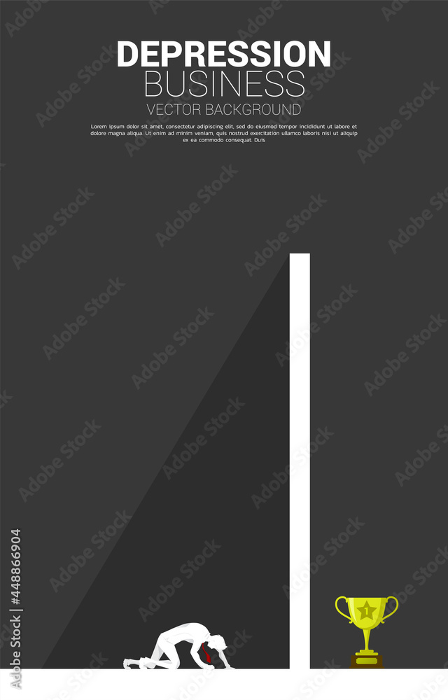 Fototapeta premium silhouette of businessman on the knee in front of the big wall. Concept for depression and obstacle business.