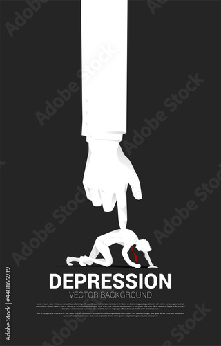 silhouette of businessman on knee with big hand on back. Concept for workplace stress and depress people.