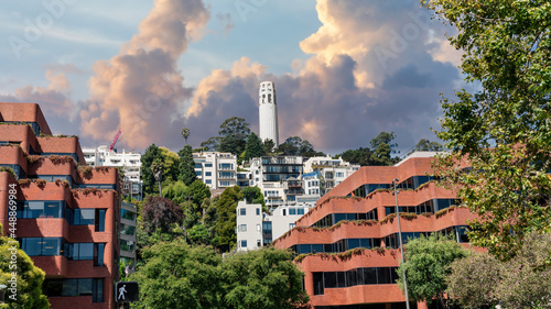 San Francisco, California, USA - August 2019: Coit Tower San Francisco California on a cloudy day photo