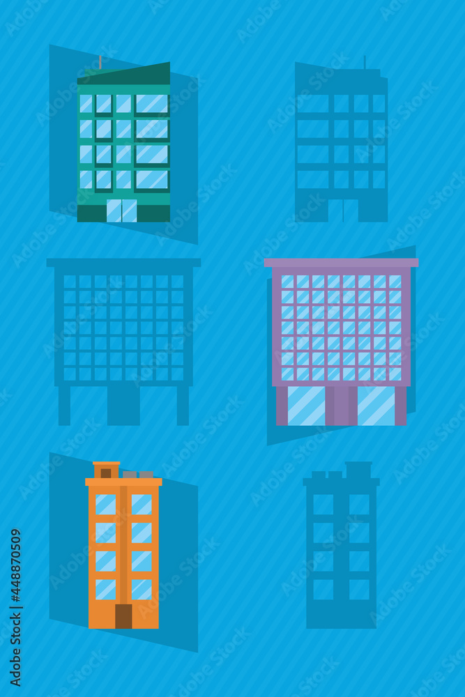 city buildings icon set