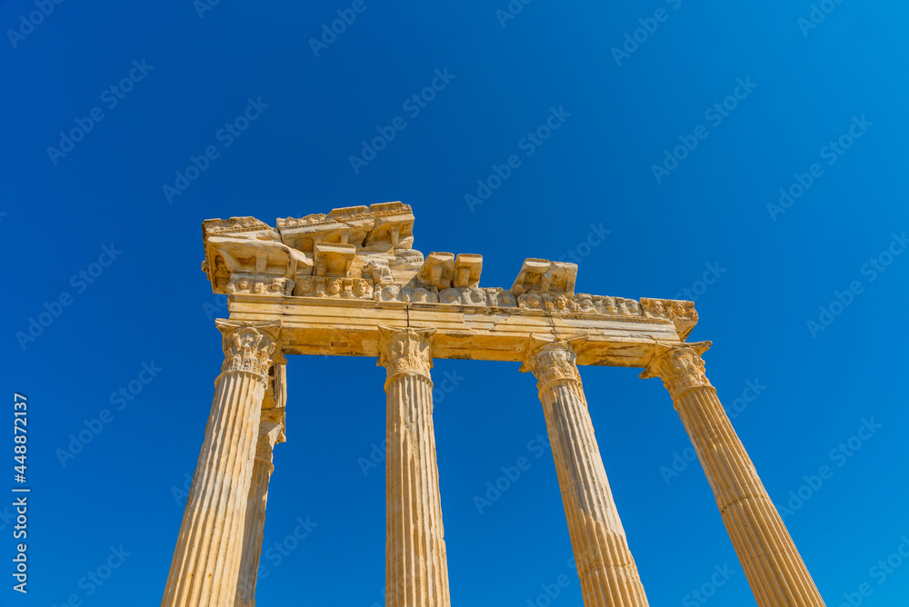 SIDE, TURKEY: Ruins of the Temple of Apollo in Side in a beautiful summer day.