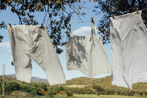 Summer clothes hanging, Clothesline photo