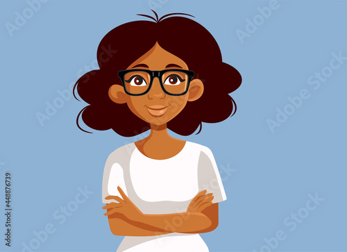 African Woman Wearing Eyeglasses Vector Illustration 