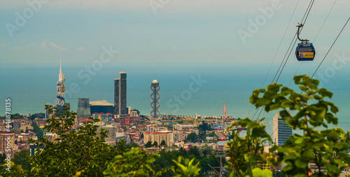 BATUMI, GEORGIA: Top view from the Argo cable car of the city of Batumi on a cloudy summer day.