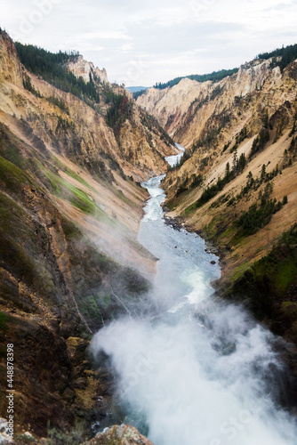 River running through a valley in Yellowstone National Park. 
