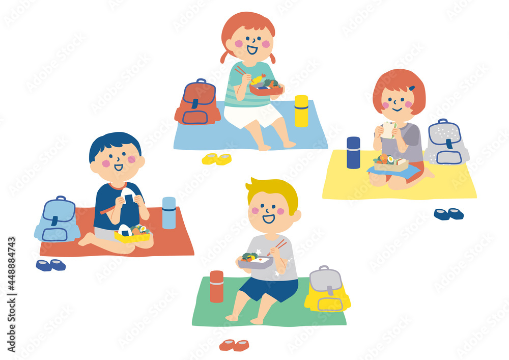 お弁当を食べる子供たちのイラスト Stock Vector Adobe Stock