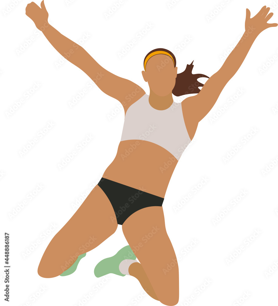 Mujer saltando., salto en largo., mujer en las olimpíadas. fondo transparente