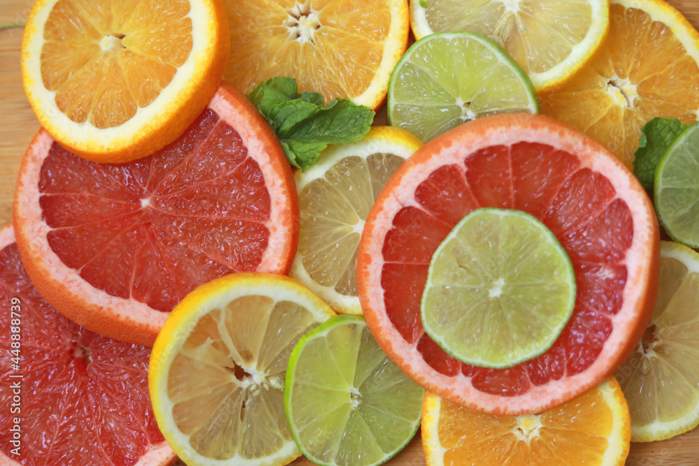 Citrus Fruit Slices on Charcuterie Board Citrus Fruit Slices on Charcuterie Board