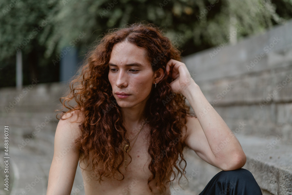 Outdoor portrait of androgynous man Outdoor portrait of androgynous man