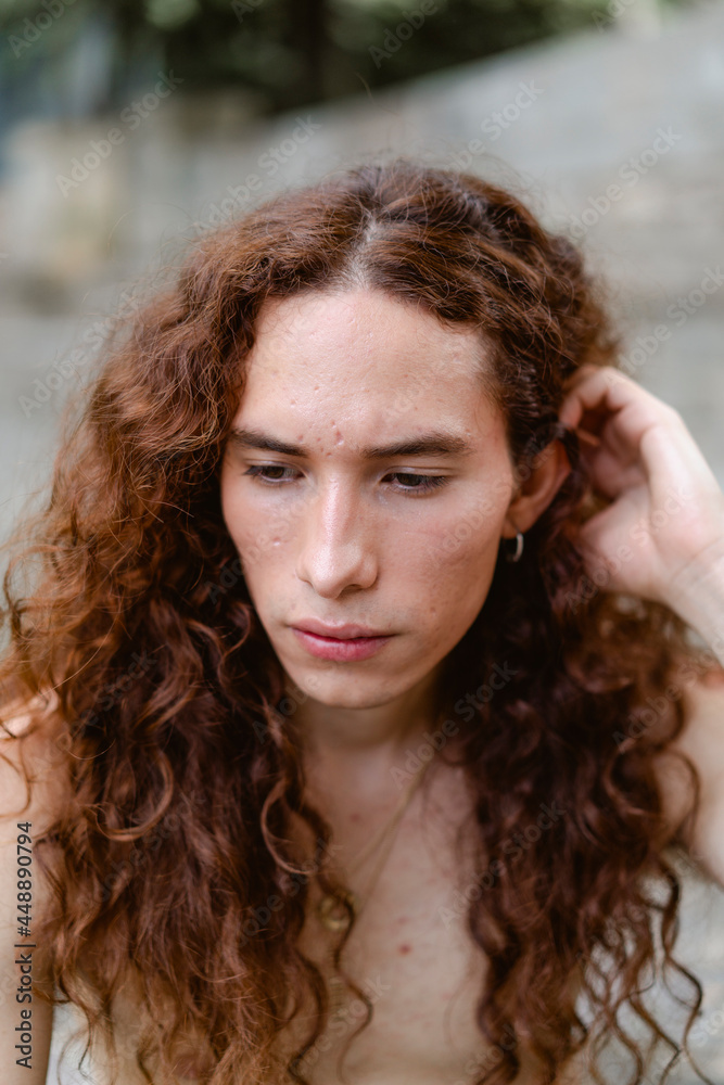 Outdoor portrait of androgynous man Outdoor portrait of androgynous man