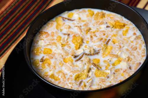 Fiber cereal served with milk