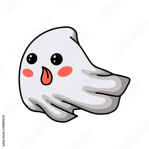 Cartoon cute ghost flying and sticking his tongue out