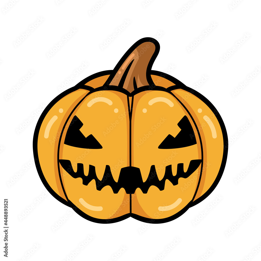 Fototapeta premium Cartoon orange pumpkin with scary face expression