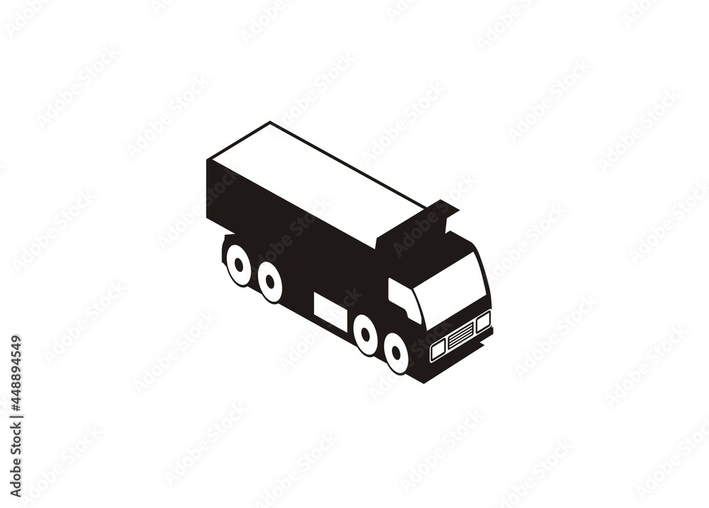 Multi purpose truck in isometric view simple illustration in black and white. 