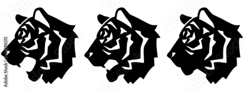 虎のシルエットのイラスト素材　横向き　頭のバリエーションのセット