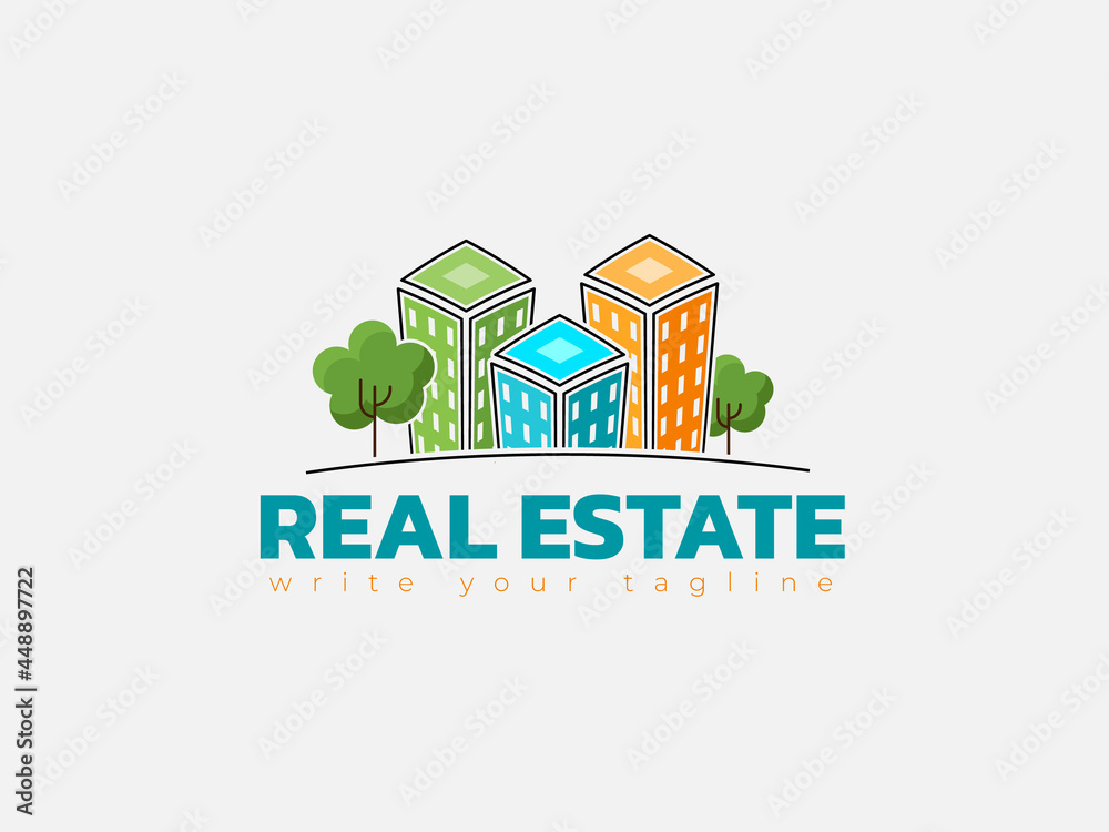 Real estate city logo design with landscape 
