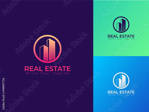  Modern real estate logo design with the building.