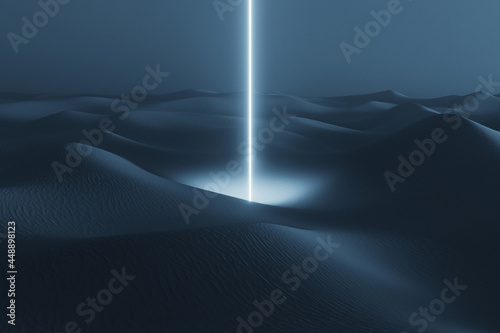 Surreal light shining in desert at night