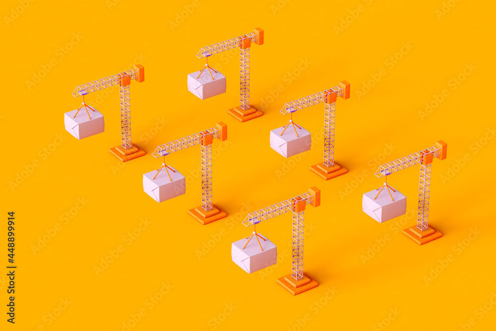 Tower crane on orange background Stock Photo | Adobe Stock