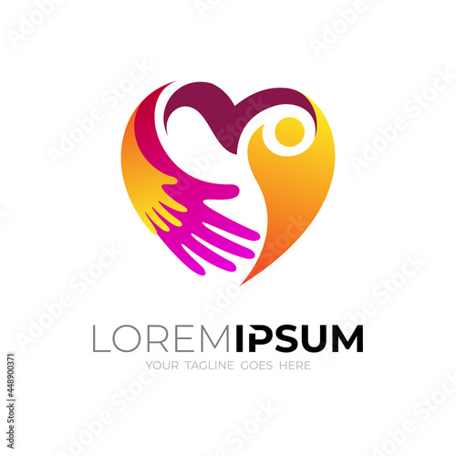 Love logo and charity design social, people care icon