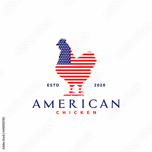 American Flag Chicken Rooster Logo Design Vector Inspiration  Isolated on White Background