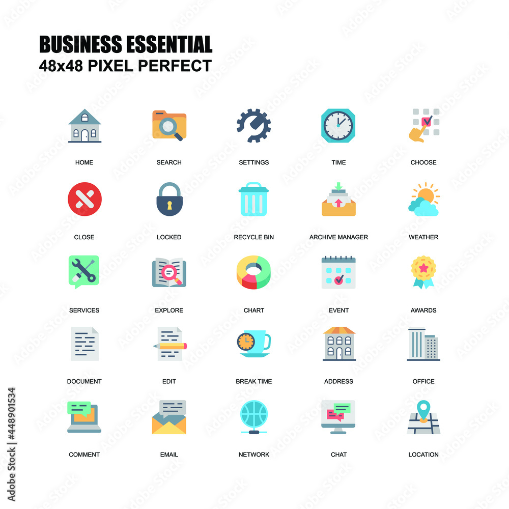 Business Essential flat icon set, pixel perfect icon, 48 x 48 icon set, eps 10 Business Essential flat icon set, pixel perfect icon, 48 x 48 icon set, eps 10