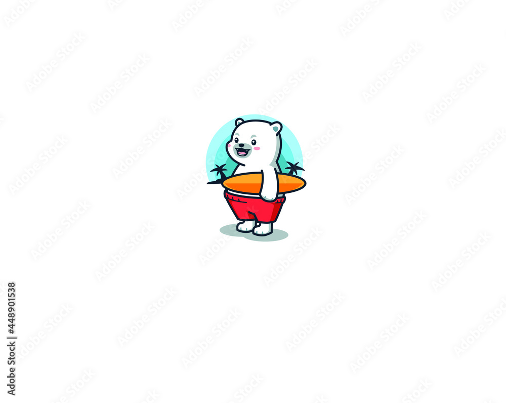 Fototapeta premium Polar Bear With Surfboard, Illustration