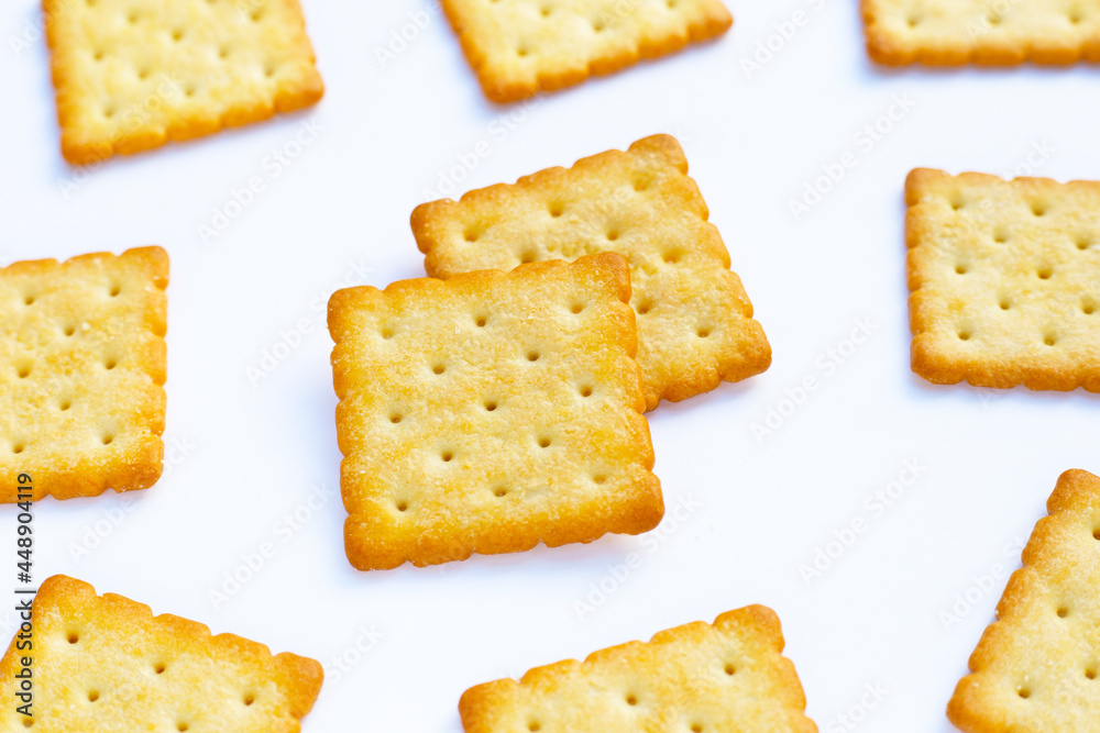 Dry cracker cookies on white background. Dry cracker cookies on white background.
