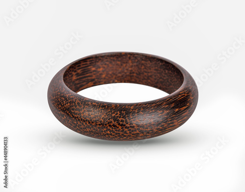 Murais de parede Wooden round bracelet isolated on a white background