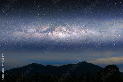 Milky way night landscape light over silhouette mountain