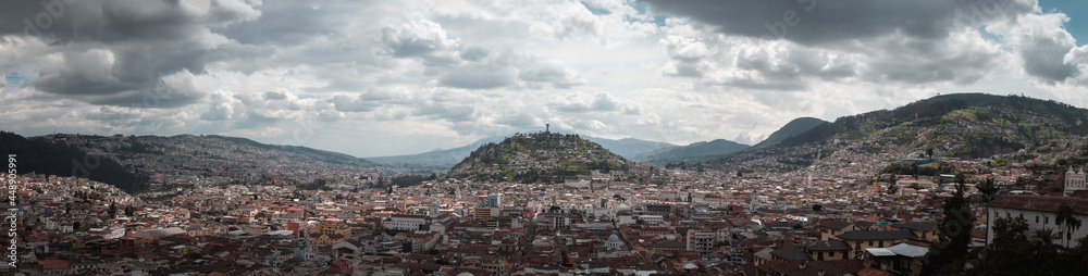 Downtown cityscape panorama view old town historic place Quito