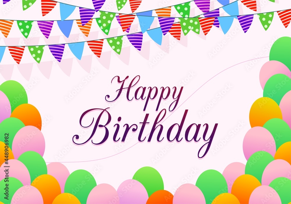 Happy Birthday banner vector background with ballon and flag