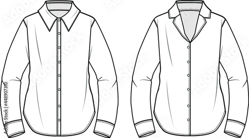 women long sleeve collar shirt flat sketch vector illustration