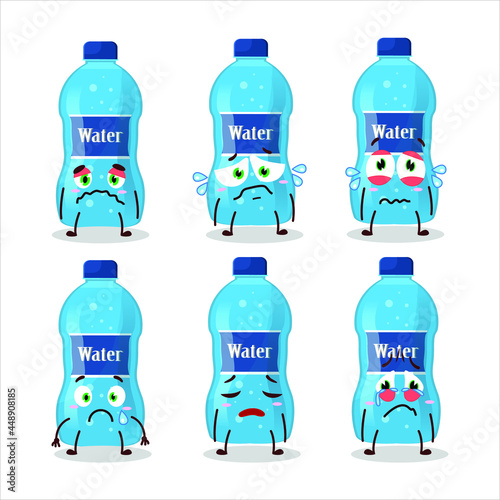 Water bottle cartoon character with sad expression. Vector illustration