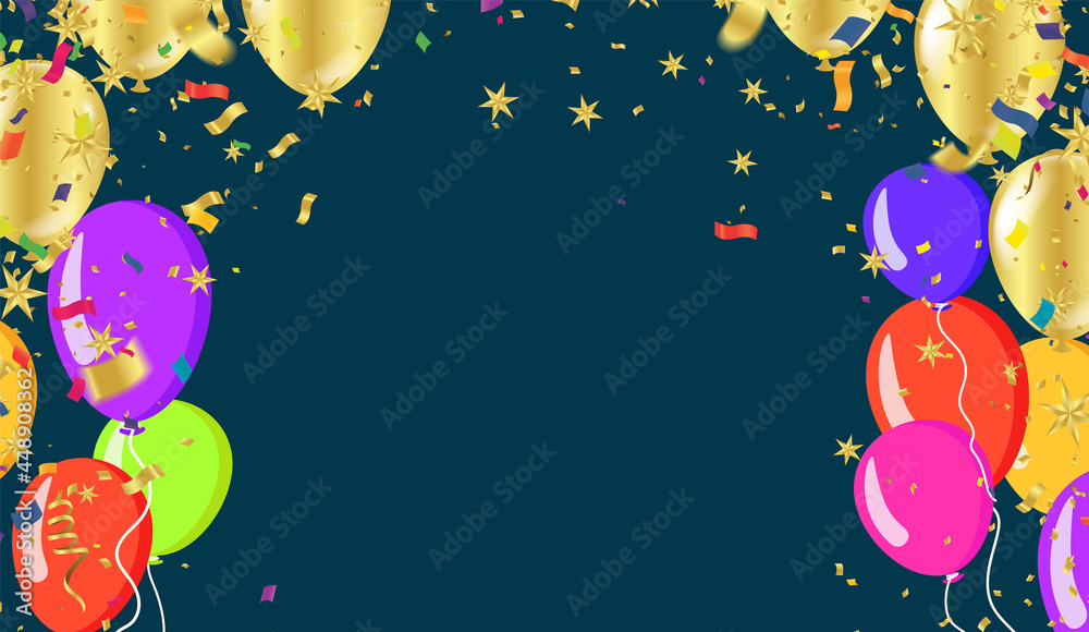 Celebration party banner with  balloons full color and serpentine