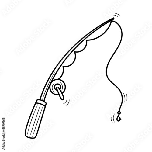 Fishing rod vector illustration with simple hand drawn sketching style