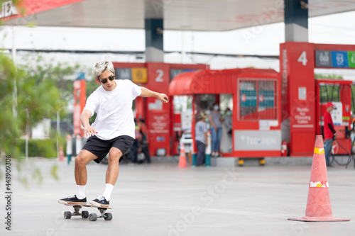 young man skater riding on skateboard
