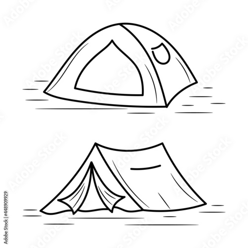 Camping tent vector illustration with simple hand drawn sketching style