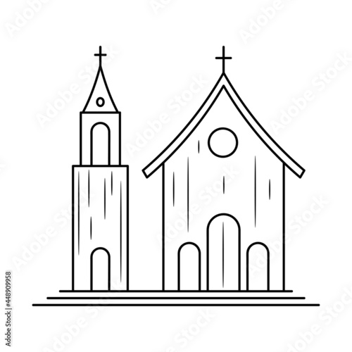 Church vector illustration with simple hand drawn sketching style 