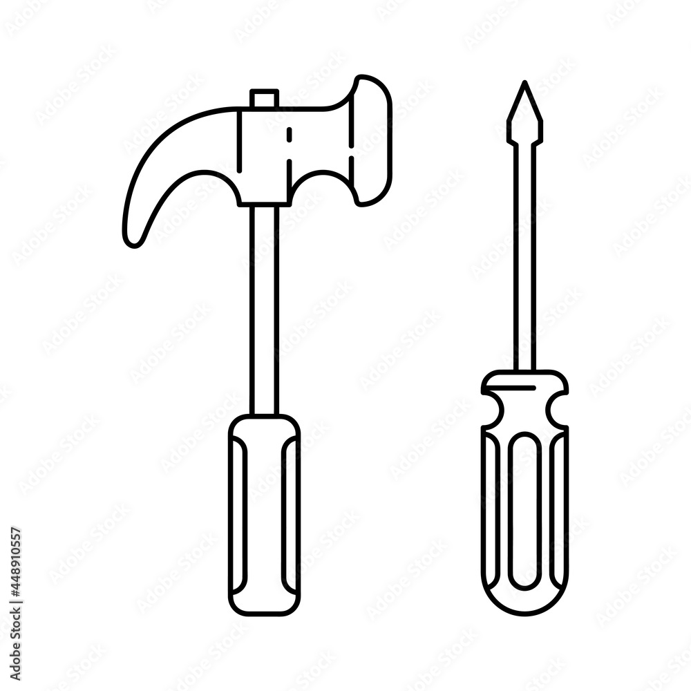 Screwdriver and hammer vector illustration with simple hand drawn sketching style Screwdriver and hammer vector illustration with simple hand drawn sketching style