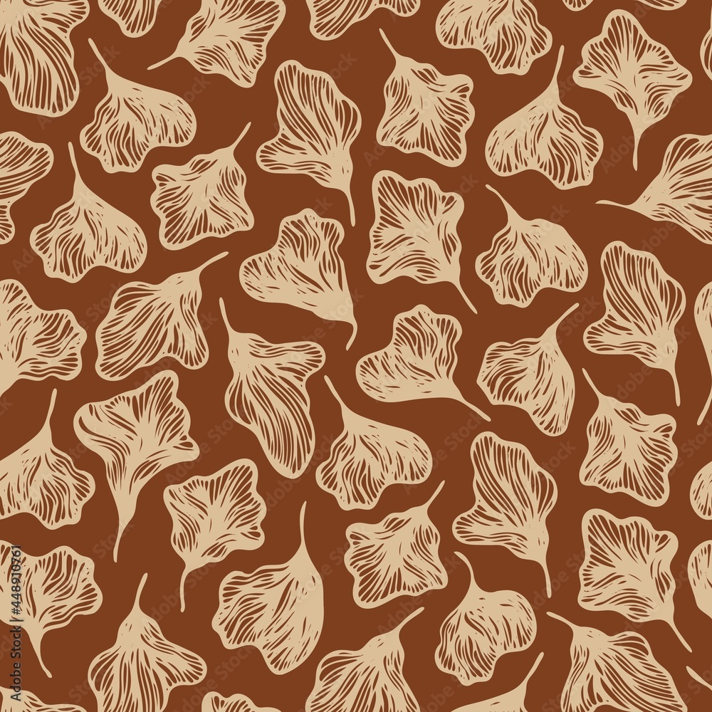 Seamless pattern. Abstract leaves. Line art, doodles. Background for the design of fabric, paper, packaging.