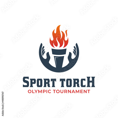 torch logo design of opening ceremony or olympic celebration success with hand elements symbol