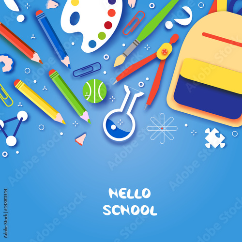 Welcome back to school. Concepts of education. Creative kids. Science, Art paper cut style.