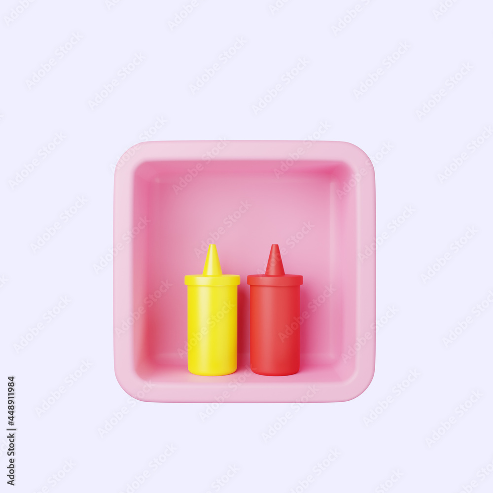 3d illustration of simple icon bottle ketchup on cube 3d illustration of simple icon bottle ketchup on cube