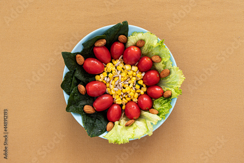 Lettuce and tomato salad in a bowl  upper view