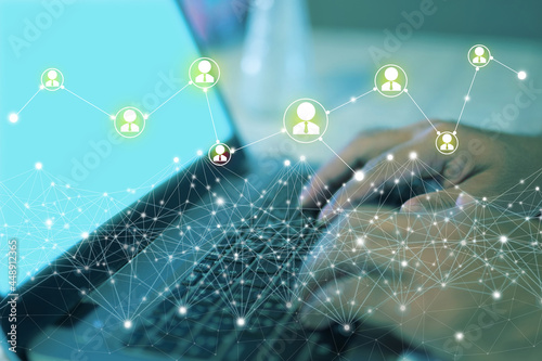 People icons link together with other that represent global networking for business and technology idea.