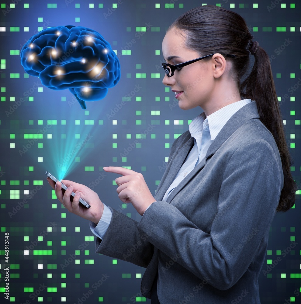 Businesswoman in artificial intelligence concept Businesswoman in artificial intelligence concept