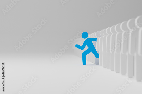 Human sign outstanding among group. Leader, Unique, Think different, Individual and standing out from the crowd concept. 3d illustration