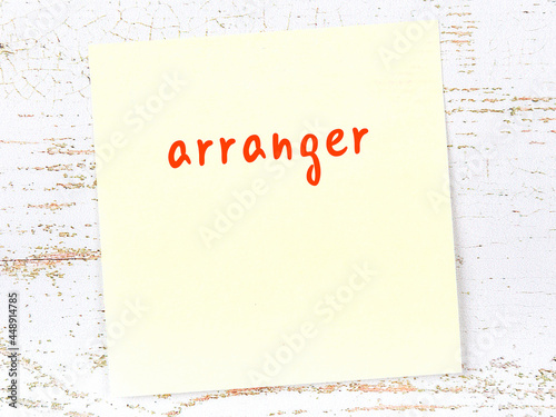 Cuadro en lienzo Yellow sticky note on wooden wall with handwritten word arranger